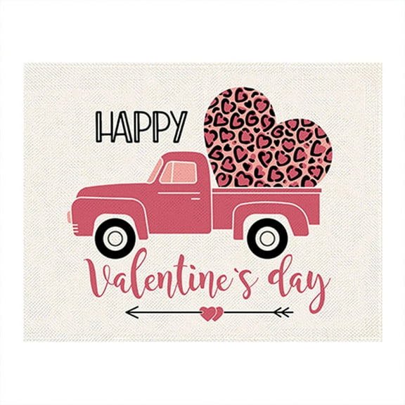 XKHZJL Valentine's Day Placemats, Romantic Love Hearts Tree Branches Table Mat, Heat Resistant Linen Place Mats for Kitchen Dining Wedding Anniversary Decor