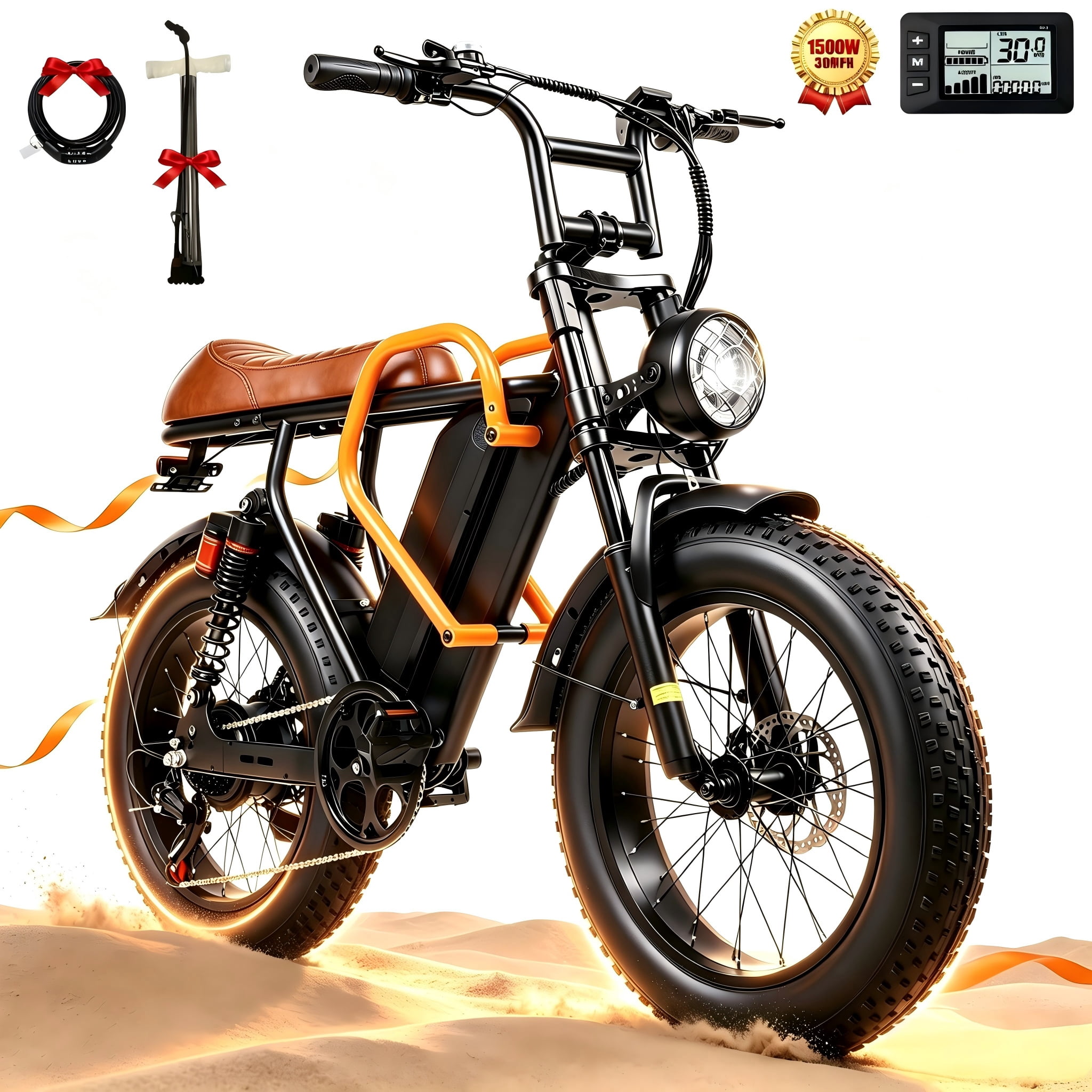 XKJ Electric Bike for Adults, 750W Peak, 20MPH Electric Bike,50Mlies, 20" Fat Tire E-Mountain Bikes, 920Wh Removable Battery Ebike, Full Suspension shock, 7-Speed, UL 2849,Dirt ebike