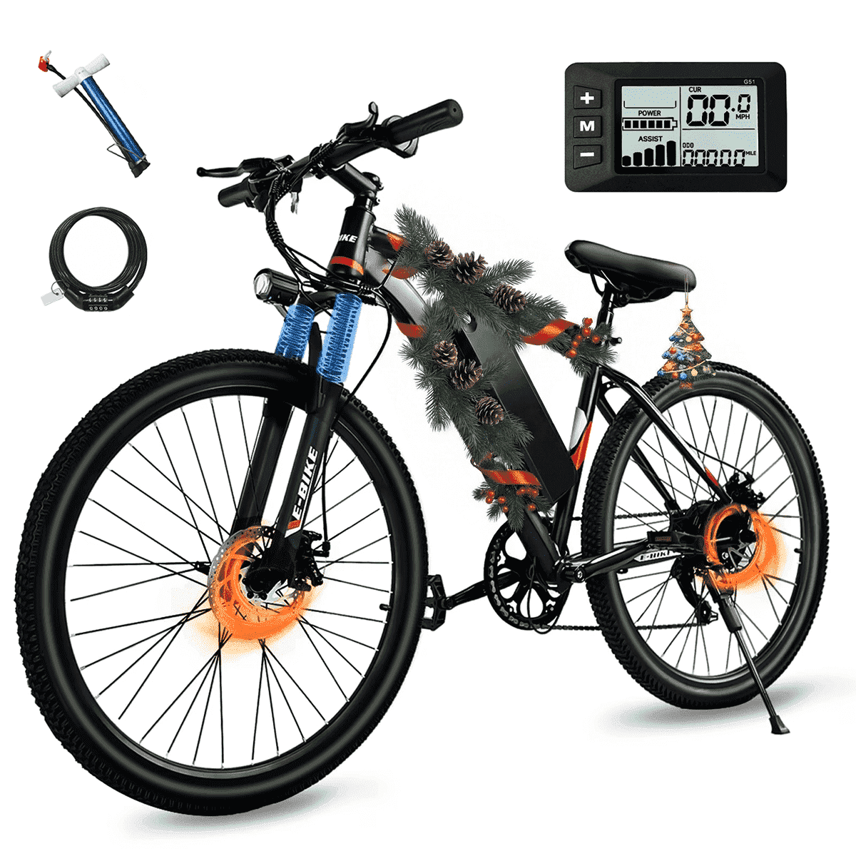 XKJ Electric Bike for Adults,26”Electric Mountain Bike 576Wh Removable Battery & LCD Display, 7-Speed,25MPH, 40+Miles(PAS),Ebike, Full Suspension, 750W (Peak) Motor Commuter Electric Bicycle, UL2849