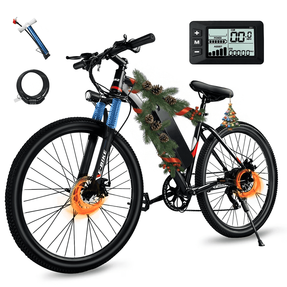 XKJ Electric Bike for Adults with 750W Brushless Motor,25MPH,Commuting Mountain Bike with 576Wh Removable Battery,7-Speed, 26" Ebike, Front Fork Suspension,Lightweight Ebike,40 Miles,UL2849