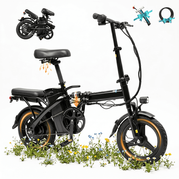 XKJ Electric Bike for Adults, Ebike, Electric Bicycle with 48V 12AH Battery,14" Folding Ebike, 20MPH,20+ Miles,500W High Motor,Multi-Shock Absorption,Commuting Mini E Bikes for Teens,UL2849