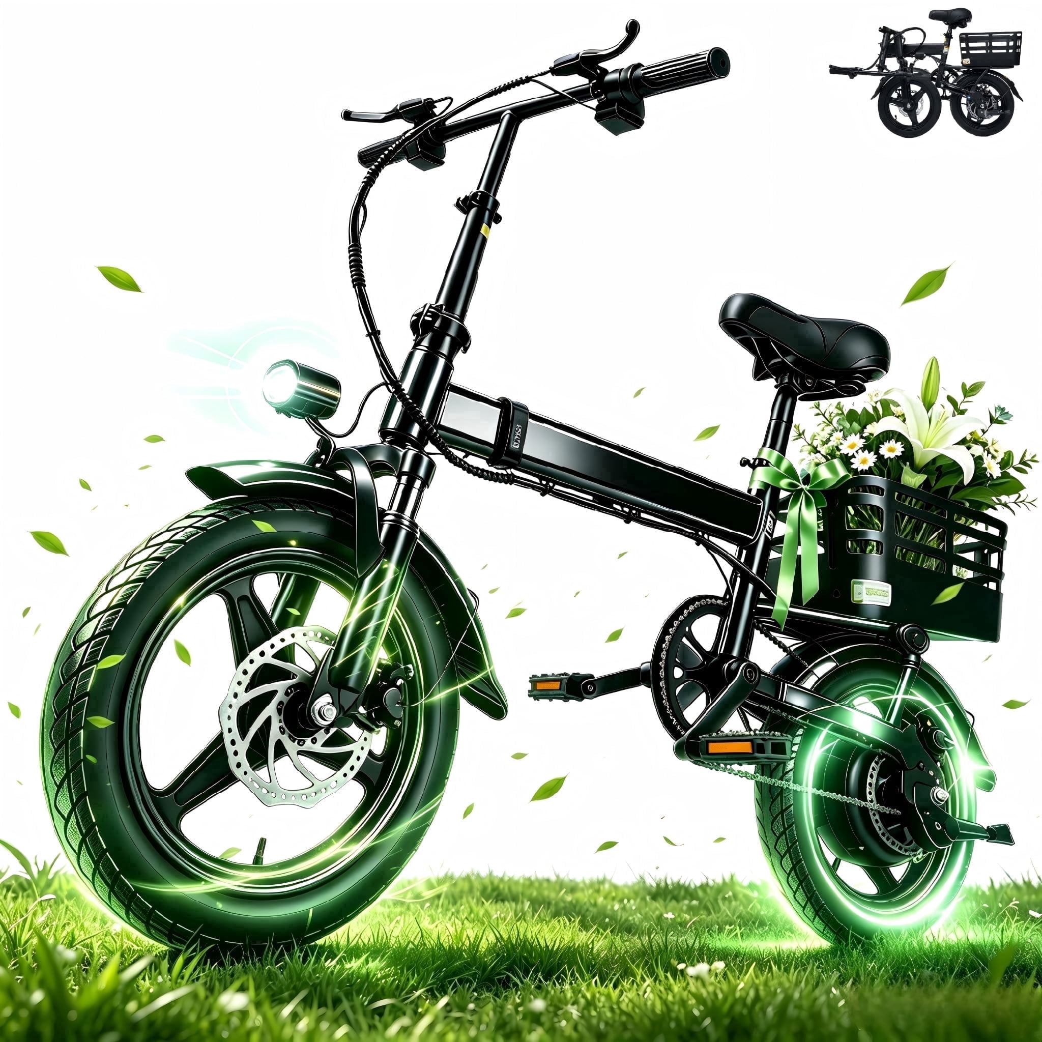 XKJ Electric Bike for Adults, Ebike, Electric Bicycle with 48V 12AH Battery,14" Folding Ebike for Teens, 21MPH,20+ Miles(MAX),500W Motor,Multi-Shock Absorption,Mini E Bikes with Baskets,UL2849