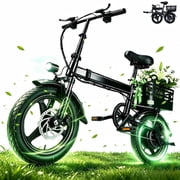 XKJ Electric Bike for Adults, Ebike, Electric Bicycle with 48V 12AH Battery,14" Folding Ebike for Teens, 21MPH,20+ Miles(MAX),500W Motor,Multi-Shock Absorption,Mini E Bikes with Baskets,UL2849