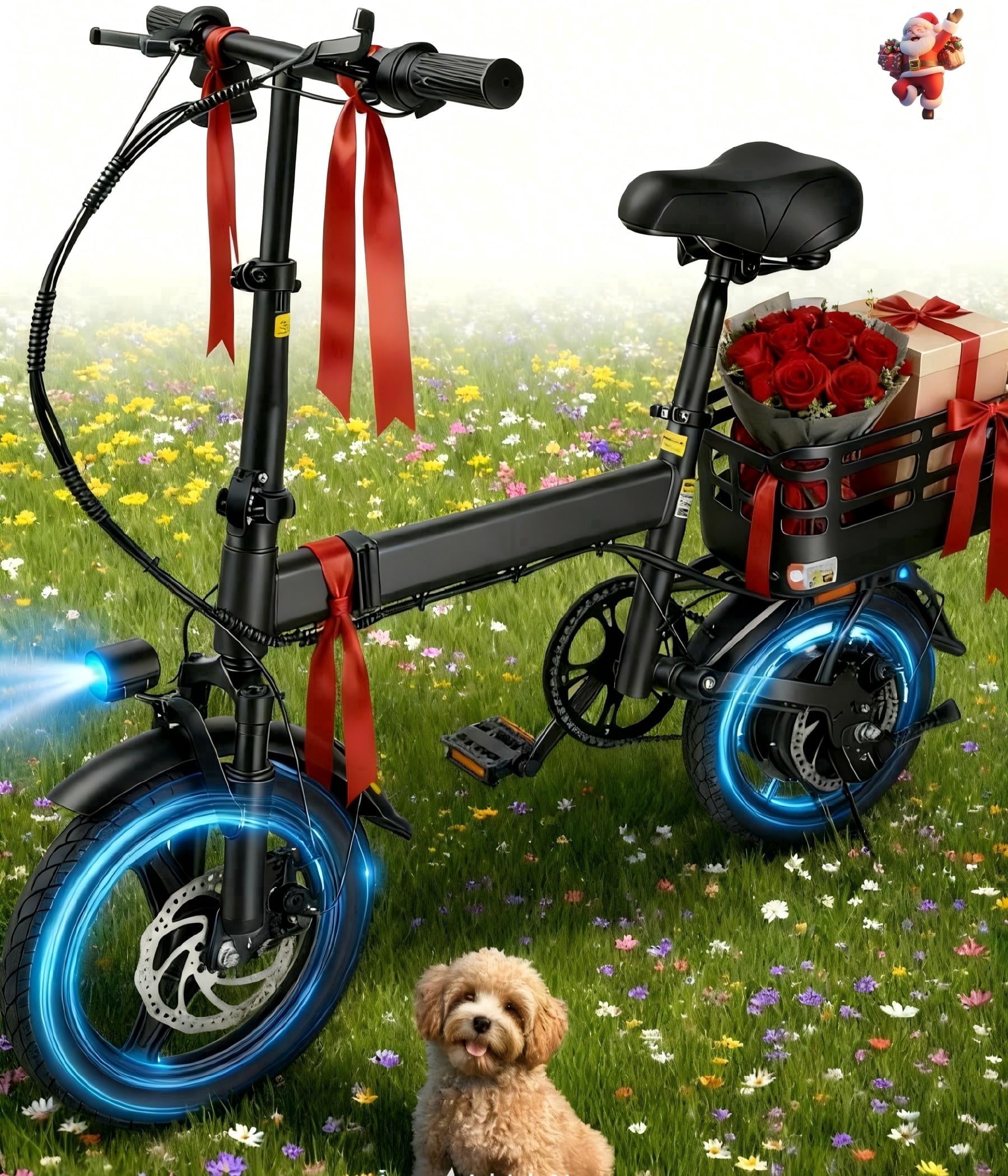 XKJ Electric Bike for Adults, Ebike, Electric Bicycle with 48V 12AH Removable Battery,14" Folding Ebike, 20MPH,20+ Miles(MAX),500W High Motor,Multi-Shock Absorption,Commuting Mini E Bikes,UL2849