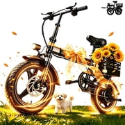XKJ Electric Bike for Adults, Ebike, Electric Bicycle with 576WH Battery,14" Folding Ebike, 20MPH,20+ Miles(MAX),500W Motor,Multi-Shock Absorption,Commuting Min