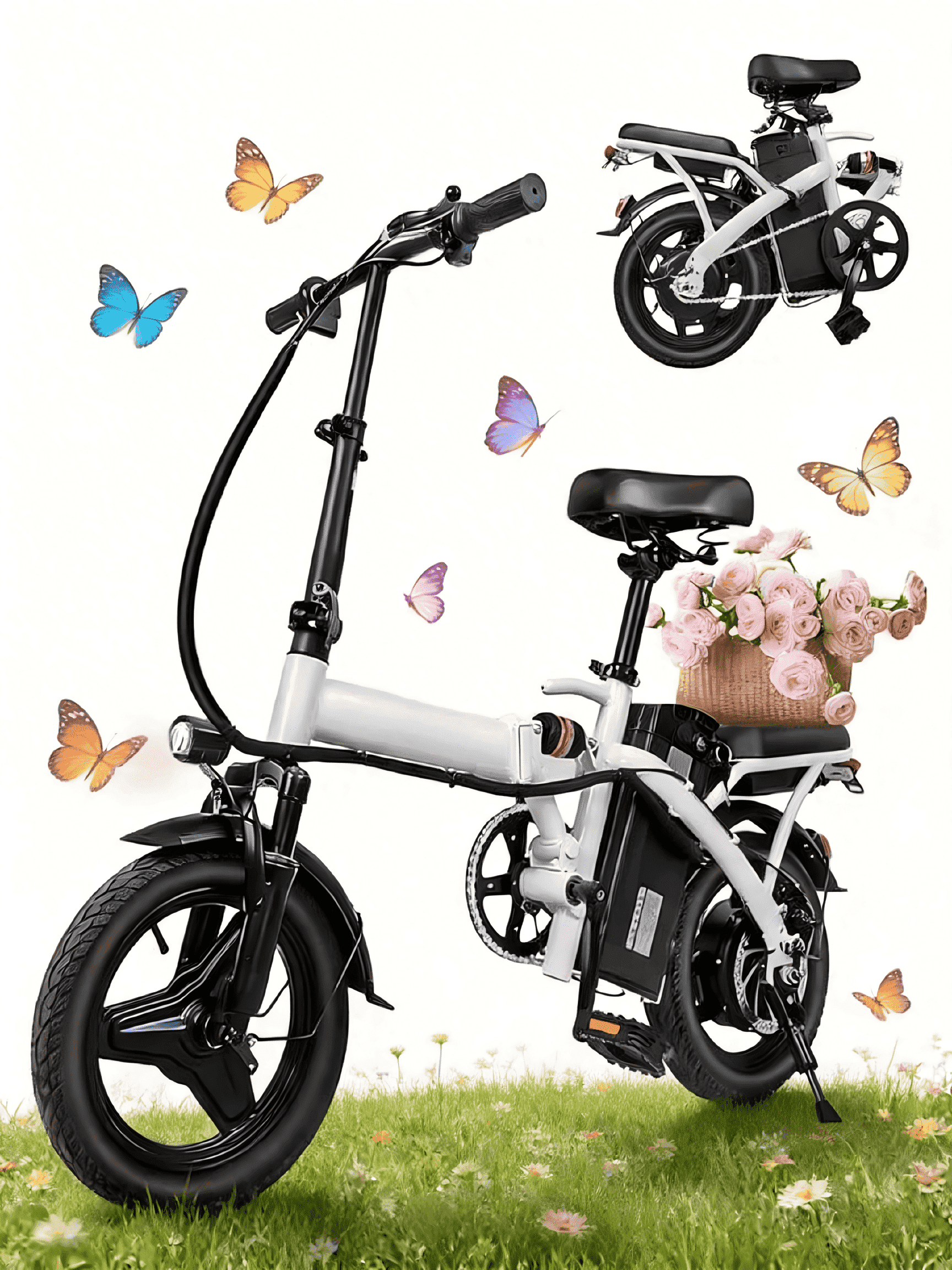 XKJ Electric Bike for Adults, Ebike, Electric Bicycle with 576WH Remove Battery,14" Folding Ebike, 20MPH,20+ Miles(MAX),500W High Motor,Multi-Shock Absorption,Commuting Mini E Bikes,UL2849