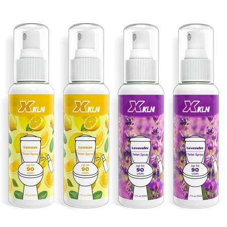XKLN Toilet Spray Poop Odor Eliminator 4 Pack,Lemon and Lavender Scent, Up to 90 Uses Per Bottle, For Home, Travel, Bathroom