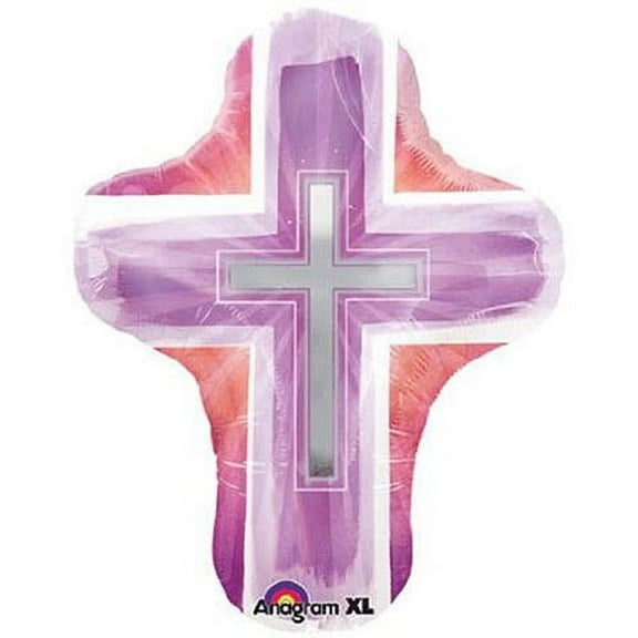 XL 28" Pink Cross Super Shape Mylar Foil Balloon Baptism Communion Decoration