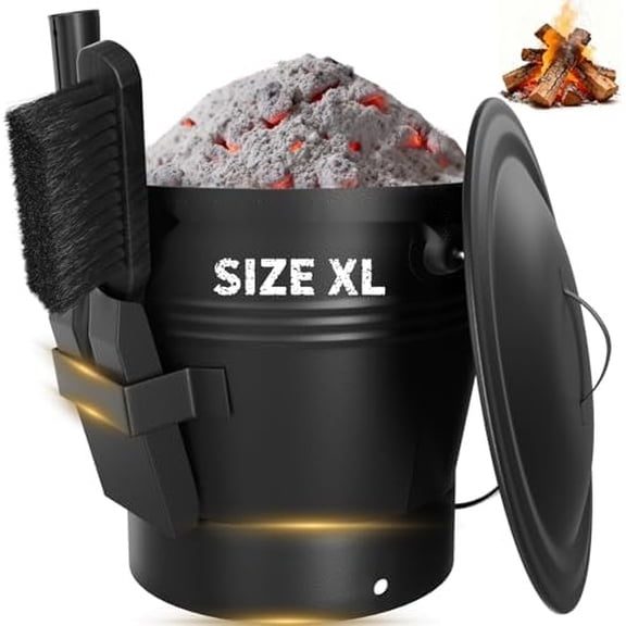 XL 3-Gallon Metal Ash Bucket with Lid Shovel Broom for Coal Ash Can Fire Pit Charcoal Fireplace Bucket Essential Tools for Indoor Outdoor Wood Burning Stove Hearth Accessories