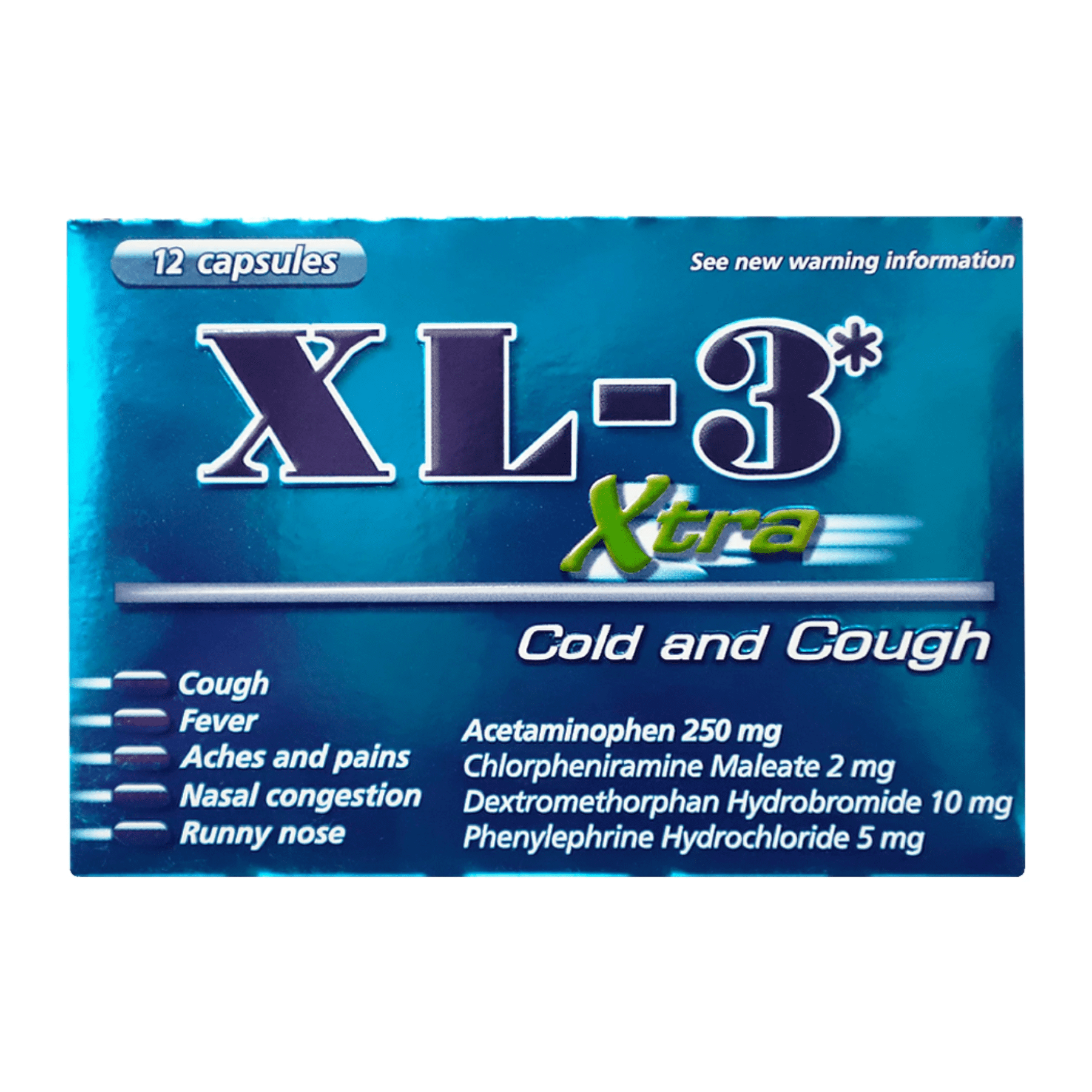 XL-3 Cold Medicine - Xtra, Helps Relieve Cough and Cold Symptoms, 12 Count Capsules