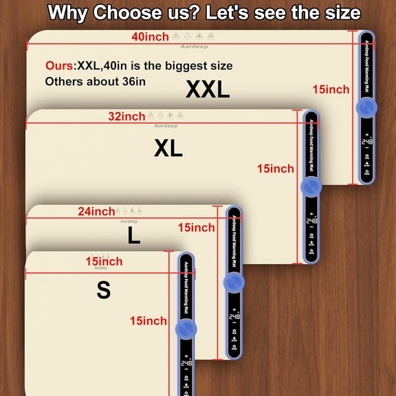 XL 32''X15'' Extra Large Warming Mat for Food 450W Max 248 ° F Portable Rolled-up Even Heating in 8S 9-Level Temp Auto Power Off-Beige