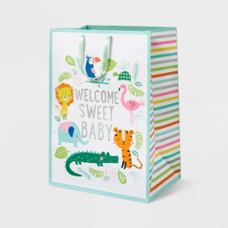 XL 'Welcome Sweet Baby' Jungle Colossal Cub Gift Bag - Spritz: Large Baby Shower Gift Bag, Multicolor, Animal Pattern