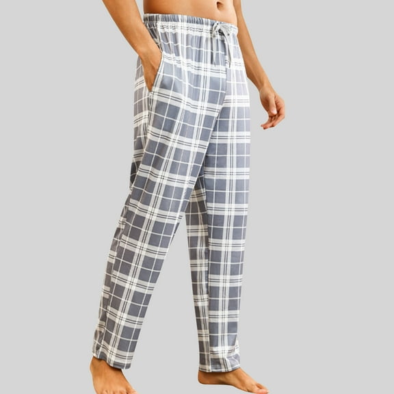XL-4X Mens Plus Size Pajama Pants Big & Tall Straight Leg Trousers with Pockets Drawstring Elastic Waist Plaid Printed Loungewear Pant