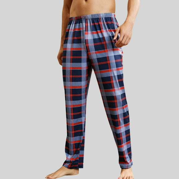 XL-4X Plus Size Pajama Pants for Men Big & Tall Straight Leg Trousers Mens Casual Elastic Waist Plaid Printed Homewear Loungewear Pant