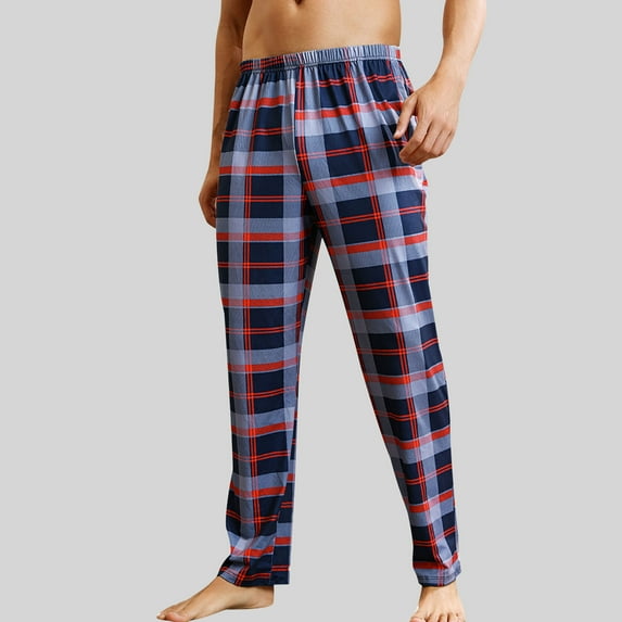 XL-4X Plus Size Pajama Pants for Men Big & Tall Straight Leg Trousers Mens Casual Elastic Waist Plaid Printed Homewear Loungewear Pant