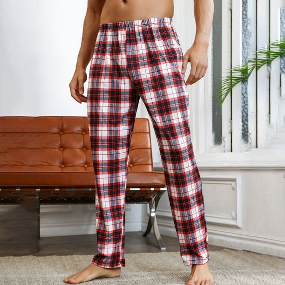 XL-4X Plus Size Pajama Pants for Men Big & Tall Straight Leg Trousers Mens Casual Elastic Waist Plaid Printed Homewear Loungewear Pant