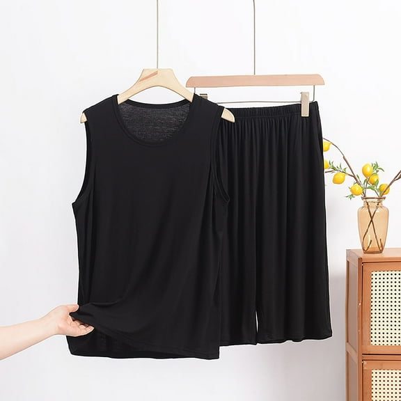 XL-5X Big & Tall Pajama Sets for Men 2 Piece Plus Size Pajamas Mens Casual Lightweight Solid Color Sleeveless Tank Tops and Shorts Loungewear Outfits