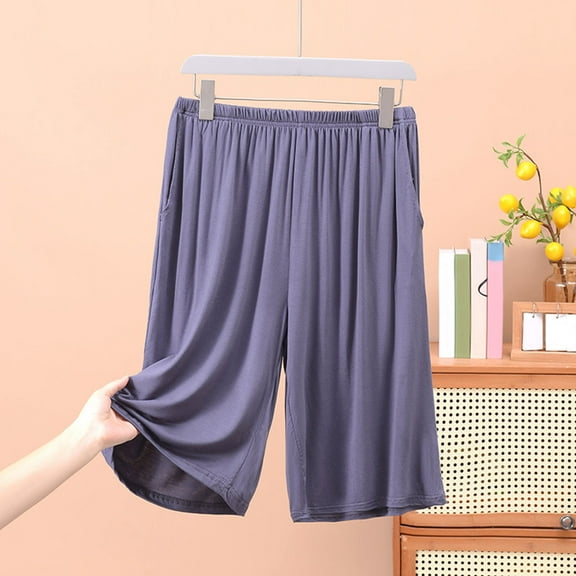 XL-5X Mens Big & Tall Pajama Shorts Plus Size Modal Wide Leg Pajamas Bottoms Casual Lightweight Solid Elastic High Waisted Loungewear Short