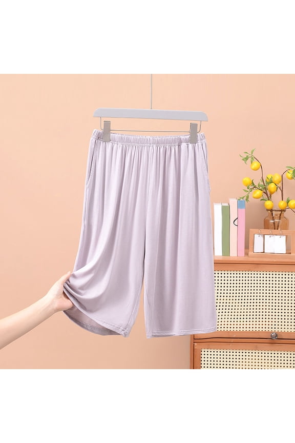 XL-5X Mens Big & Tall Pajama Shorts Plus Size Modal Wide Leg Pajamas Bottoms Casual Lightweight Solid Elastic High Waisted Loungewear Short