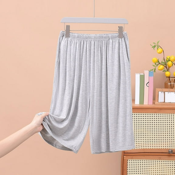 XL-5X Mens Big & Tall Pajama Shorts Plus Size Modal Wide Leg Pajamas Bottoms Casual Lightweight Solid Elastic High Waisted Loungewear Short