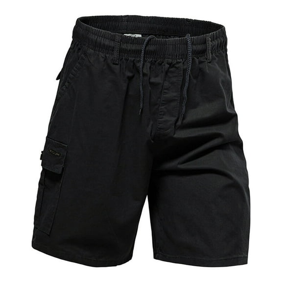 XL-5X Plus Size Cargo Shorts for Men with Pockets Big & Tall Drawstring Elastic Waist Solid Color Relaxed Straight Leg Hiking Short