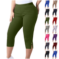 thumbnail image 1 of XL-5XL Plus Size Capri Leggings for Women Tummy Control Capri Yoga Pants High Waisted Stretchy Mid-calf Length Pull on Tights Jegging Army Green XL, 1 of 7