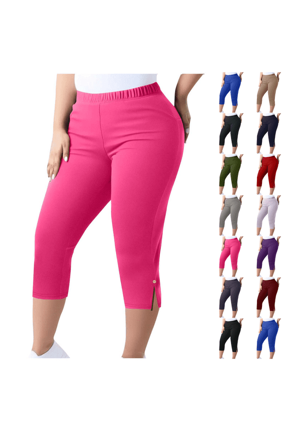 XL-5XL Plus Size Capri Leggings for Women Tummy Control Capri Yoga Pants High Waisted Stretchy Mid-calf Length Pull on Tights Jegging Hot Pink XL