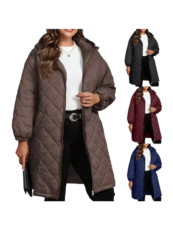 XL-5XL Women's Plus Size Puffer Jacket Lightweight Quilted Insulated Warm Winter Coat, Full Zip Up Ultra Soft Warm Water-Resistant Detachable Hooded Outwear Coat with Pockets