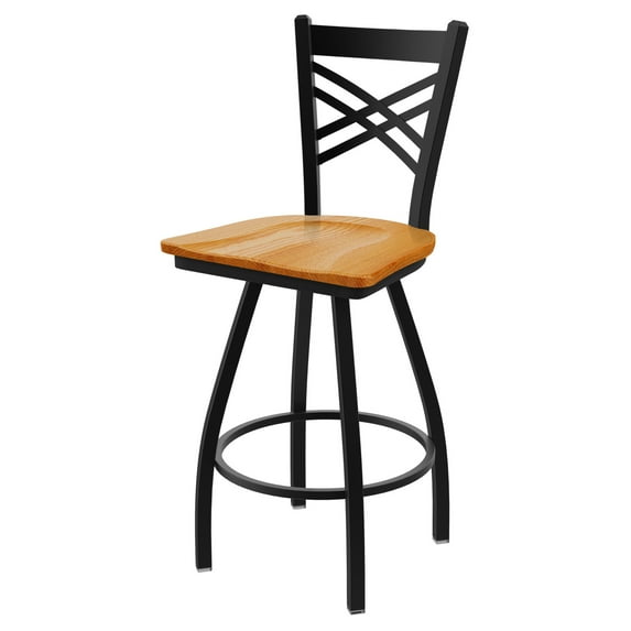 XL 820 Catalina 36" Swivel Extra Tall Bar Stool with Black Wrinkle Finish and Medium Oak Seat