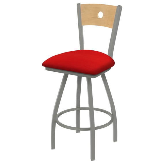 XL 830 Voltaire 25" Swivel Counter Stool with Anodized Nickel Finish, Natural Back, and Canter Red Seat