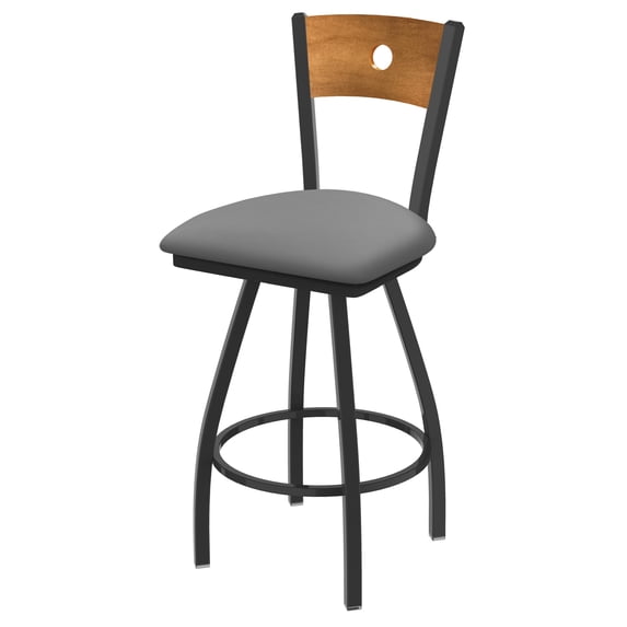 XL 830 Voltaire 25" Swivel Counter Stool with Pewter Finish, Medium Back, and Canter Folkstone Grey Seat