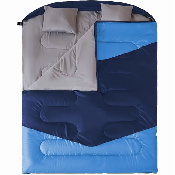 XL Adult Double Sleeping Bag with Pillow, Suitable for Year-Round Camping, Hiking, And Backpacking for Two People in Both Cold And Warm Conditions.