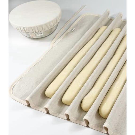 XL Bakers Couche 39x25" Linen & Cotton French Baguette Bread Proofing Cloth and 10in Reusable Bowl Cover Set$$Home Decor, Kitchen, & Other