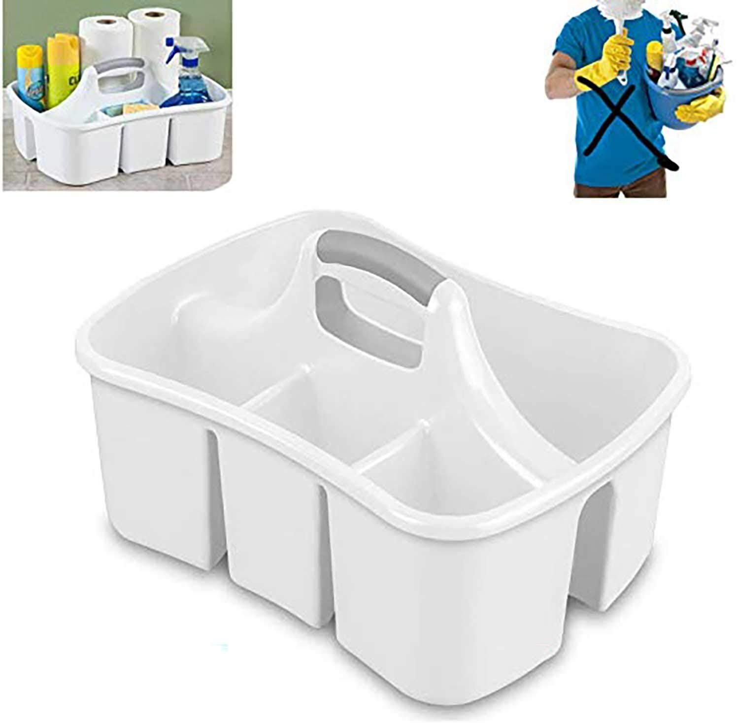 XL Bath Kitchen Divided Compartment Caddy Storage Sink Organizer Janitors Bucket Soap Cleaning Brush Sponge Bottle Holder Shower Basket Supplies