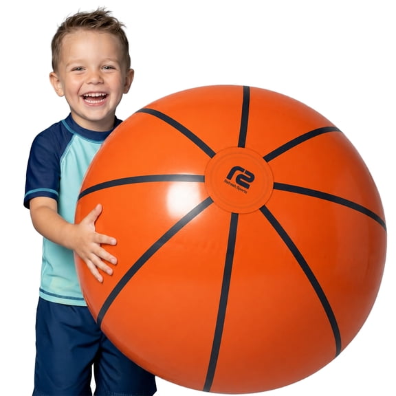 XL Beach Ball - 27 Inch Durable PVC with Easy Inflate Valve - Basketball Design Large Beach Ball - Pool Beach and Summer Party Toy - Refresh Sports