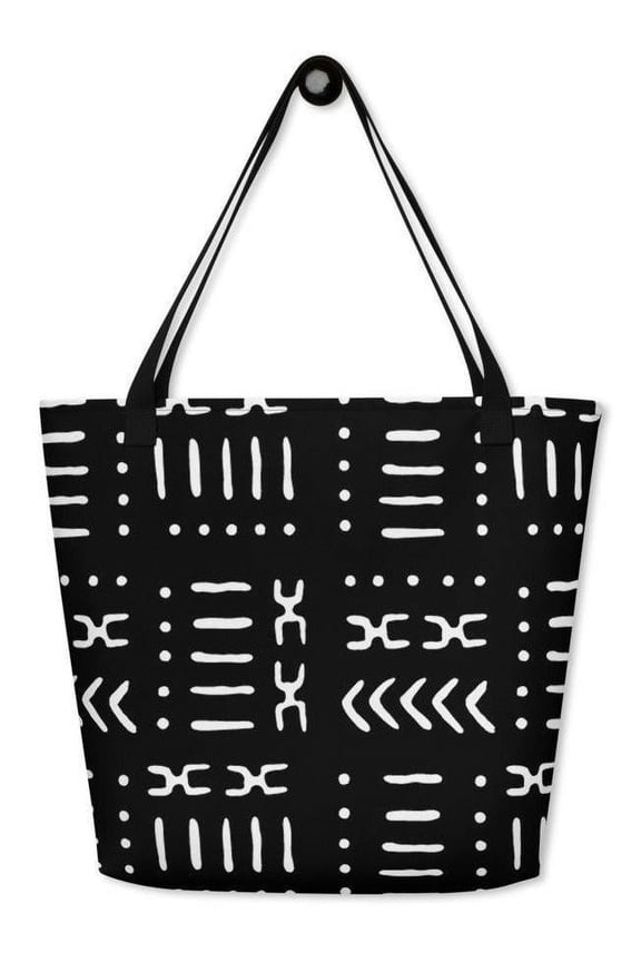 XL Black White Mud Cloth Pattern Tote Bag