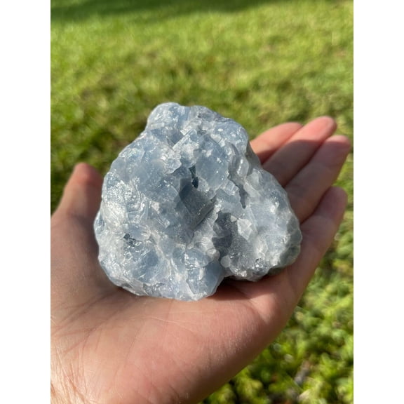 XL Blue Calcite Raw Stone, 3-4" Natural Calcite Healing Crystal (Blue Calcite, 0.5-1 lb)