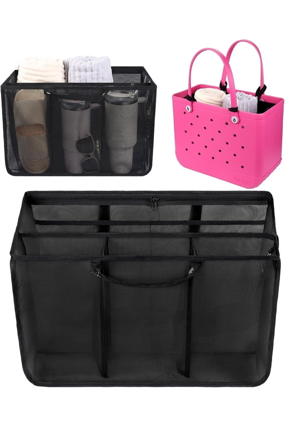 XL Bogg Bag Mesh Insert Organizer Pouch Lightweight Divider Pocket Compatible with Original Large Beach Tote Bag Inner Storage Accessories-black
