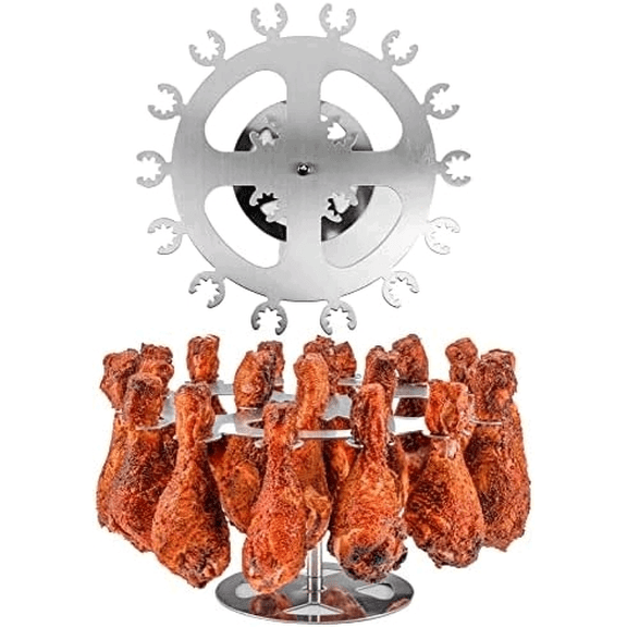 XL Chicken Grill Rack - Holds 18 Legs, Wings, Thighs, Lollipops or Turkey Drumsticks. Stainless Rotating Design for use on Grills BBQ's Smokers Ovens$$Garden & Patio