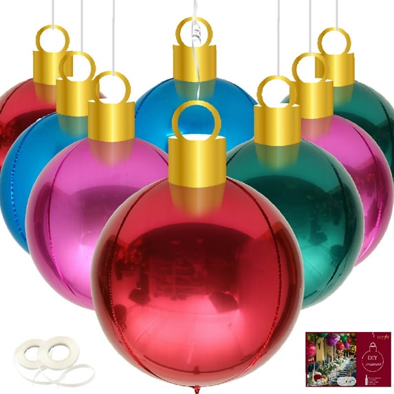 XL Christmas Balloon Ornaments 8Count 40x58cm DIY Oversize Inflatable Christmas Hanging Ornaments for Indoor Window Display Xmas Tree Decoration Christmas Bauble Red Green Blue Magenta
