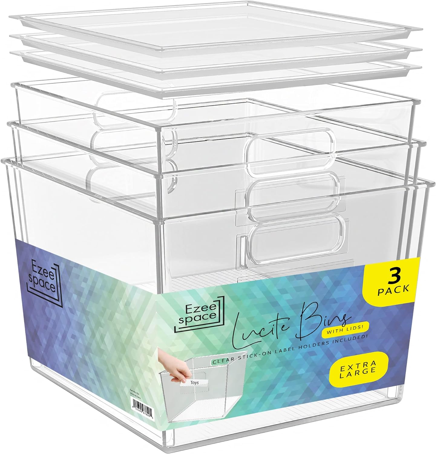 XL Clear Plastic Storage Bins With Lids 3 Pack Storage Containers