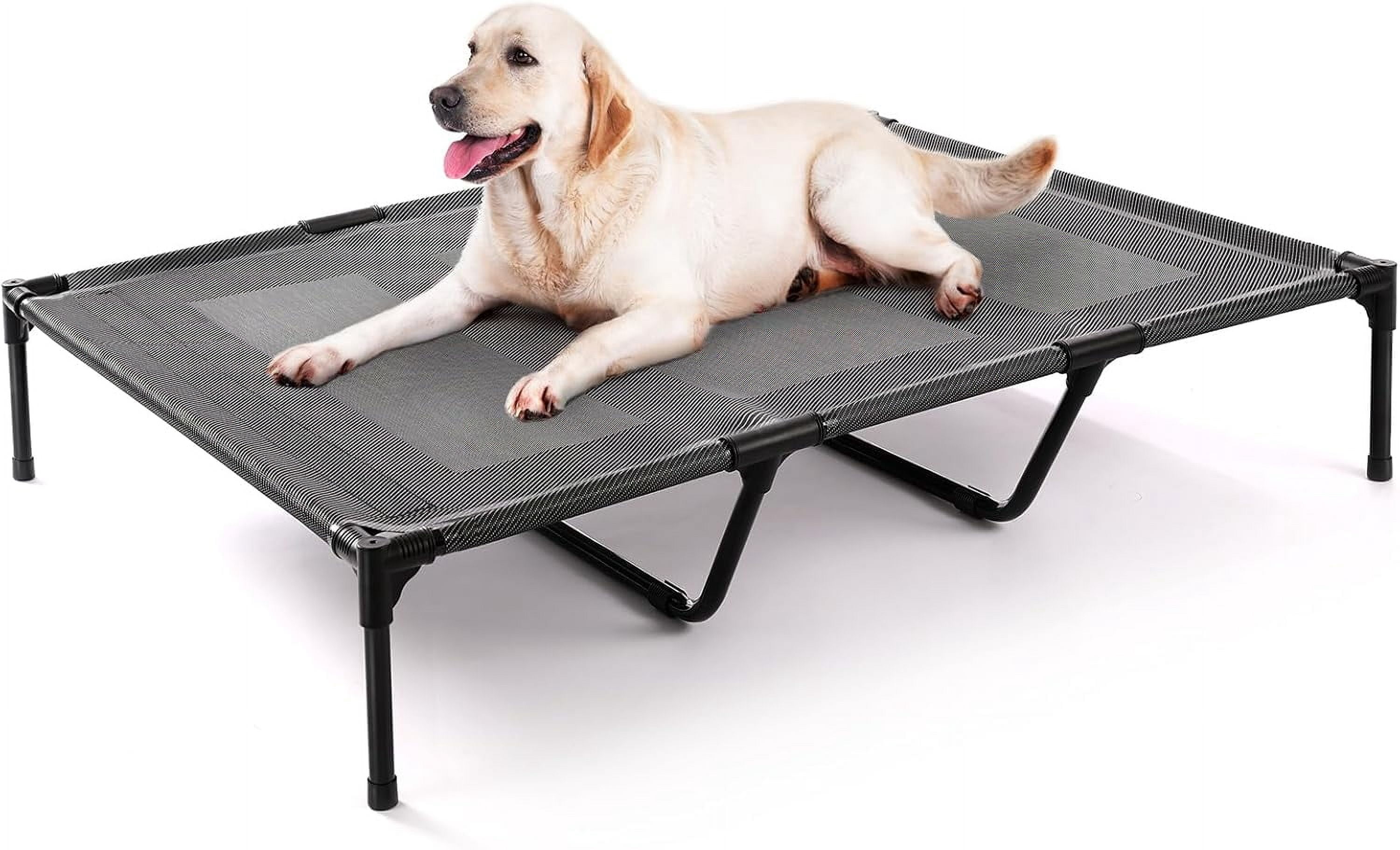 XL Cooling Elevated Dog Bed, Heavy Duty Anti-Sag Outdoor Dog Cot for Camping, Breathable & Waterproof Raised Dog Bed with Sturdy Center Support Bars, 48x36 Inches, Black