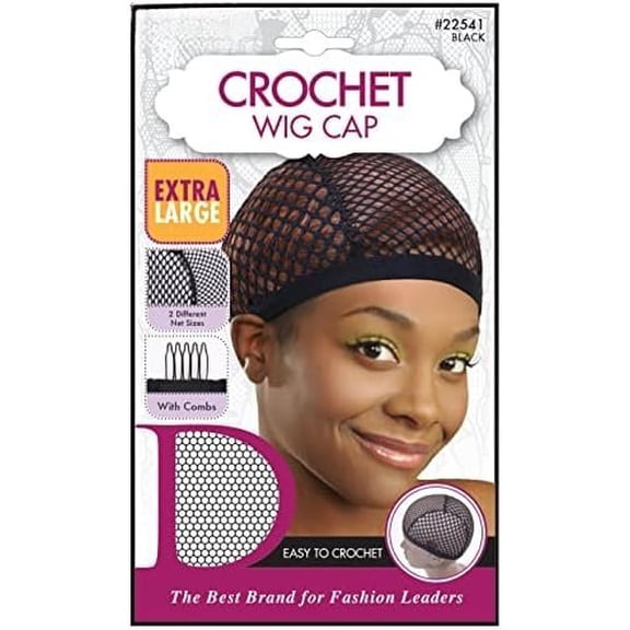 XL Crochet Wig Cap with Combs - Net Cap for Crochet Braids, Wig Making, and Weaves, Dual Net Size for Secure Fit and Easy Installation, Breathable Stretch Fabric for Comfort, Black