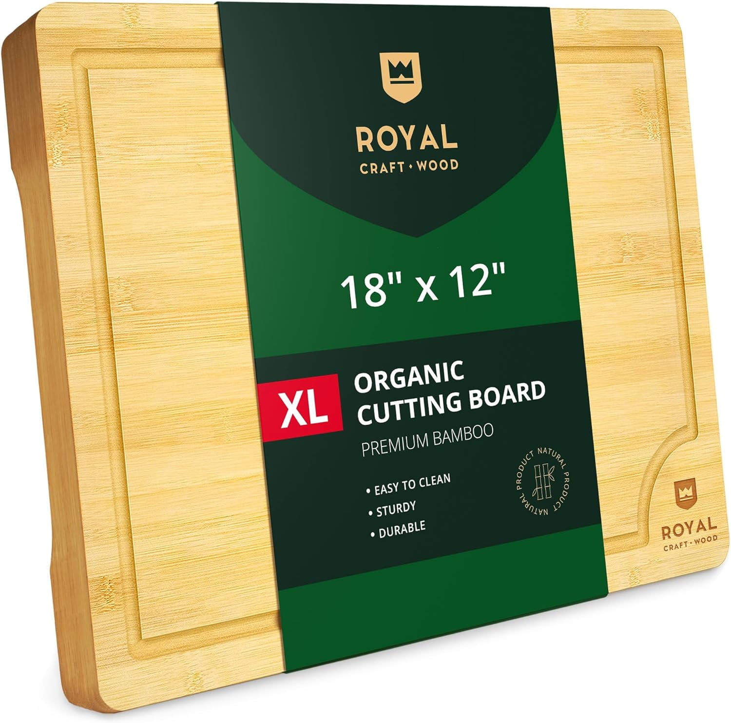Royal Craft Wood Extra Large Bamboo Cutting Board – Wooden Butcher Block Chopping Board with Side Handles, Cutting Board for Kitchen Meal Prep (XL, 18" x 12")