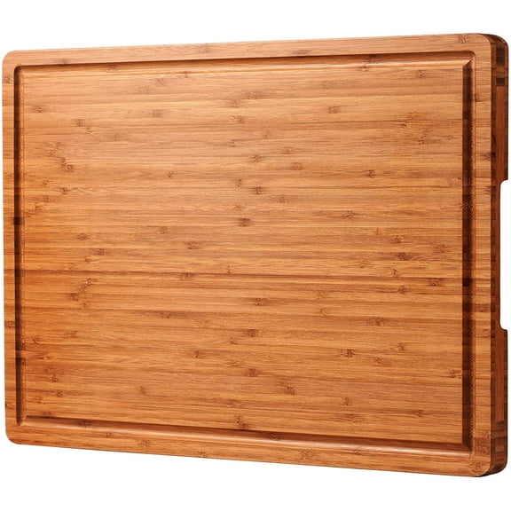 XL Cutting Board for Kitchen, 20x15" Extra Large, 1" Thick Bamboo Wood Butcher Chopping Block, Cheese Board, Durable Reversible with Juice Grooves and Handles