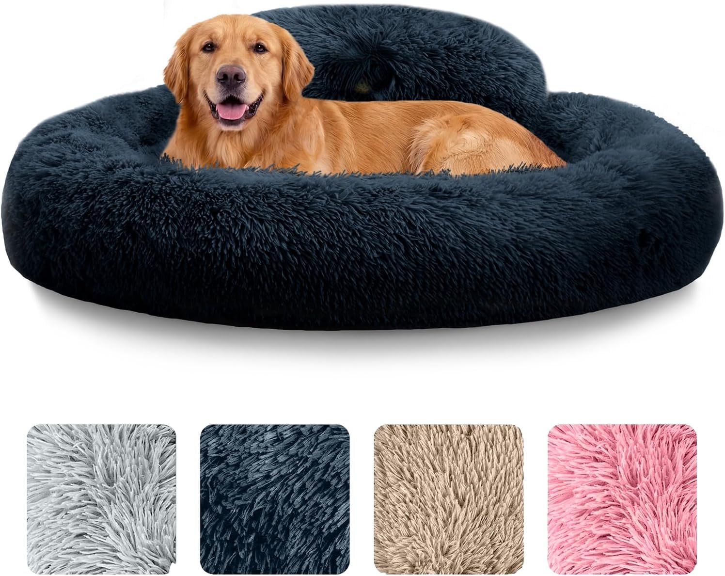 XL Dog Beds for Large Sized Dog - 45'' Extra Large Dog Bed, Washable Dog Bed - Anti-Slip Super Soft Round Donut Bed, Fluffy Faux Fur Anti-Anxiety Premium Comfort Pet Bed, Fits Dogs upto 120lbs