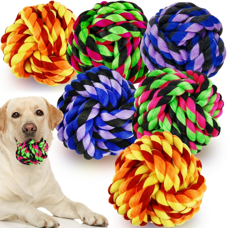 Large Dog Chew Toys for Aggressive Chewers, 6 Pack Almost Indestructible Dog Balls for Large Dogs, Heavy Duty Dental Cotton Dog Rope Toy for Medium