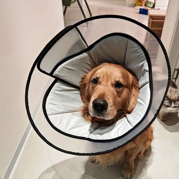 XL Double-Layer Adjustable Elizabeth Collar: 360 Breathable E-Shaped Neck Guard for Post-Surgery Recovery, Comfortable Protective Cone for Large/Medium/Small Dogs & Cats