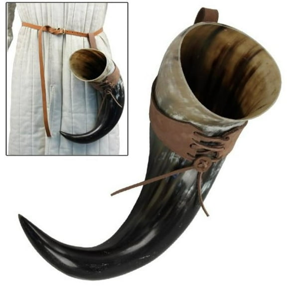Armory Replicas Hand-Carved Buffalo Horn Drinking Horn 2023 Natural Viking Style Tankard with Leather Frog 11001400ml