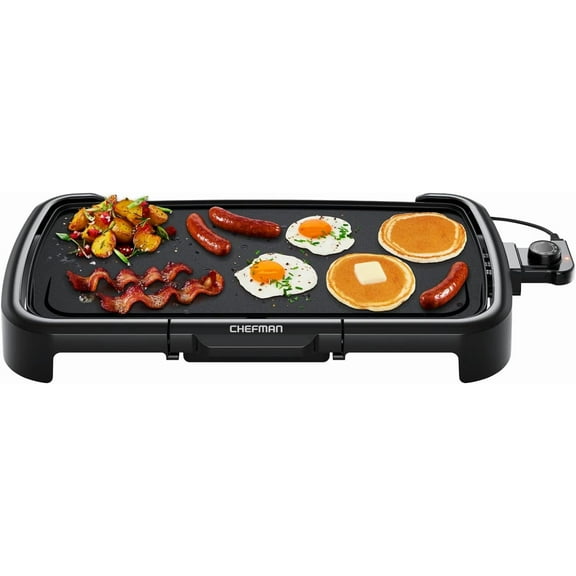 XL Electric Griddle with Removable Temperature Control, Immersible Flat Top Grill, Burr, Eggs, Pancake Griddle, Nonstick Extra Lar Cooking Surface, Slide Out Drip Tray, 10 x 20 Inch